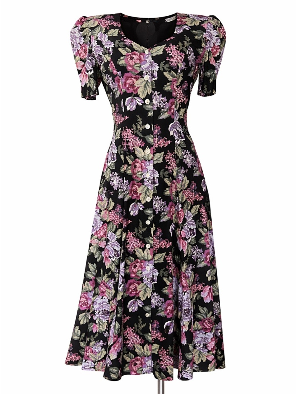 Floral Dress with Button-Up Front, Vintage 90s Romantic Cottagecore - small - Picture 1 of 8